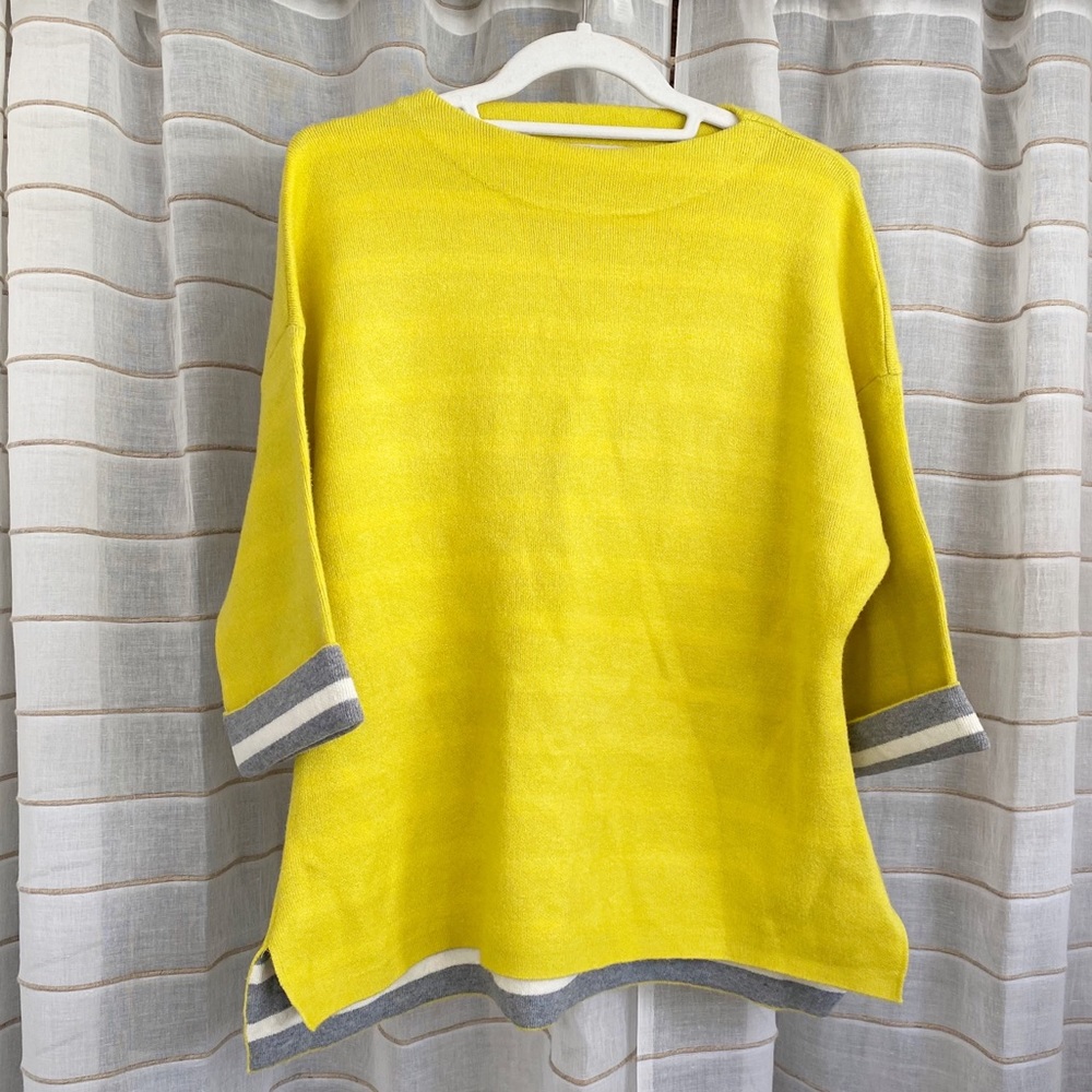 Anthropologie Yellow and Gray Crew Neck Sweater